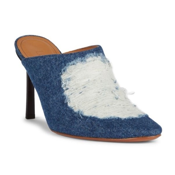LOEWE ripped denim mules size 10 blue white clog heels jeans designer boho new